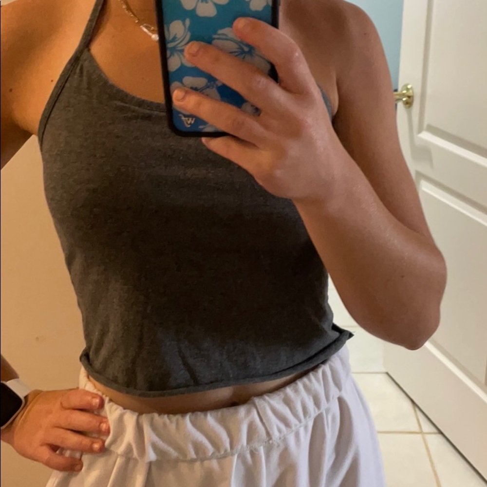 gray crop halter top